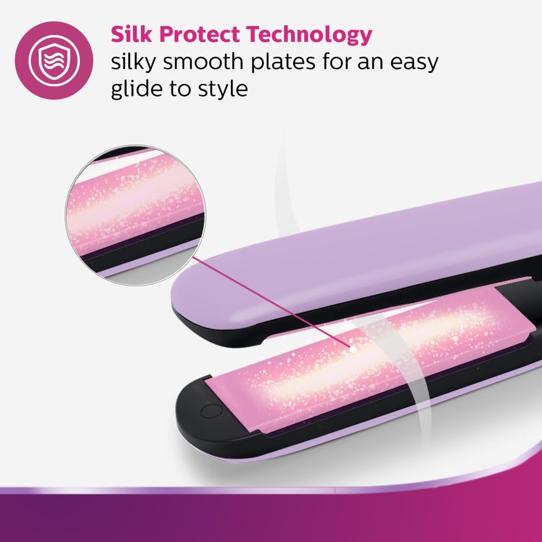 Philips Hair Straightener, Minimized Heat Damage,SilkProtect Care, Titanium Ceramic Plates (BHS393/40)