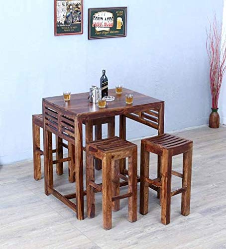 Solid Wood Bar Table Set in Provincial Teak FinishLong 2 Seater Bar Table Set | High Bar Table and Chairs Set