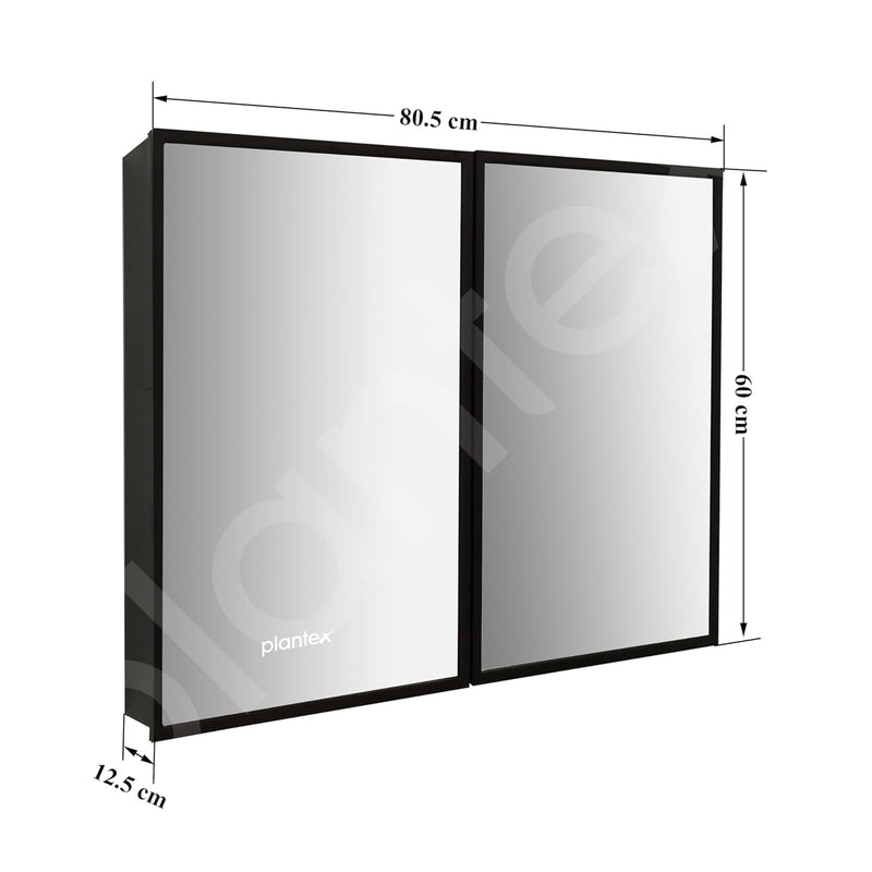 Plantex Bathroom Cabinet with Mirror/Aluminium Framed Double Door Bathroom Cabinet Storage/Mirror Cabinet for Bathroom Wall/Bathroom Organiser Cabinet (24x32 Inch, Black)-2