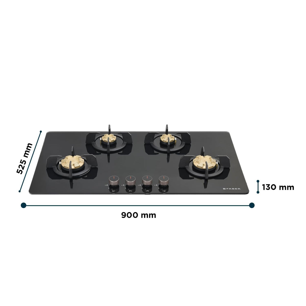 Faber 4 Burner 90cm Hob/Cooktop Hybrid | Auto-Ignition| Metal Knobs|Cast Iron Pan Support|Black Glass Finish |5 Yrs Warr