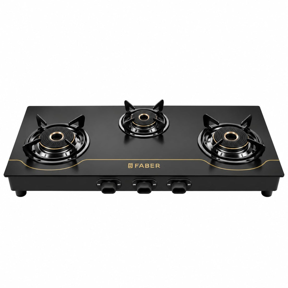 Faber 4 Burner 69cm Cooktop| 2 Jumbo + 1 Medium + 1 small Brass Burners| Designer Matt Black Glass Finish|ABS Knobs|5 Yr