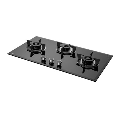 KAFF 3 Burners Built-in Hob & Hobtop with Digital Timer -8 MM |Auto Electric Ignition Glass Top| Enamelled Matt Finish, Easy Metal Grip Knobs, Toughened Glass (Black,78CM)