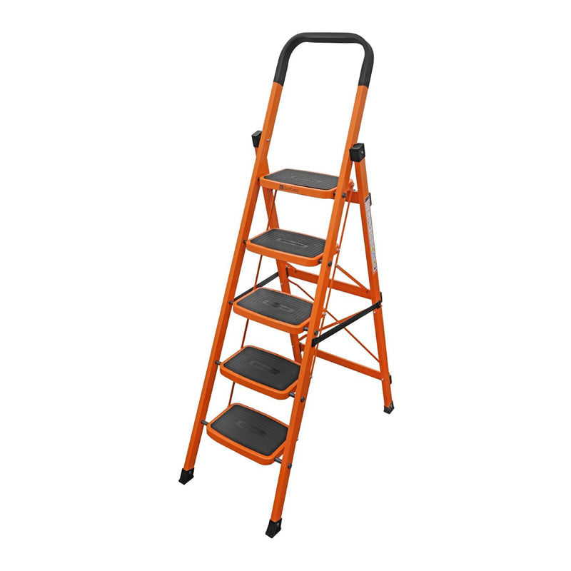 BonKaso Climb Steady Premium Alloy Steel Heavy Duty Multipurpose Foldable 7 Step Ladder with Connecting Frame & Belt Support, Load Capacity Upto 120kg | for Home and Outdoor - (Orange)