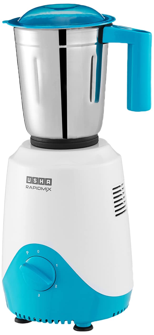USHA Rapidmix 500-Watt Copper Motor Mixer Grinder With 3 Jars And 2 Years Product Warranty & 5 Years Motor Warranty (Sea Green/White), 500 Watt