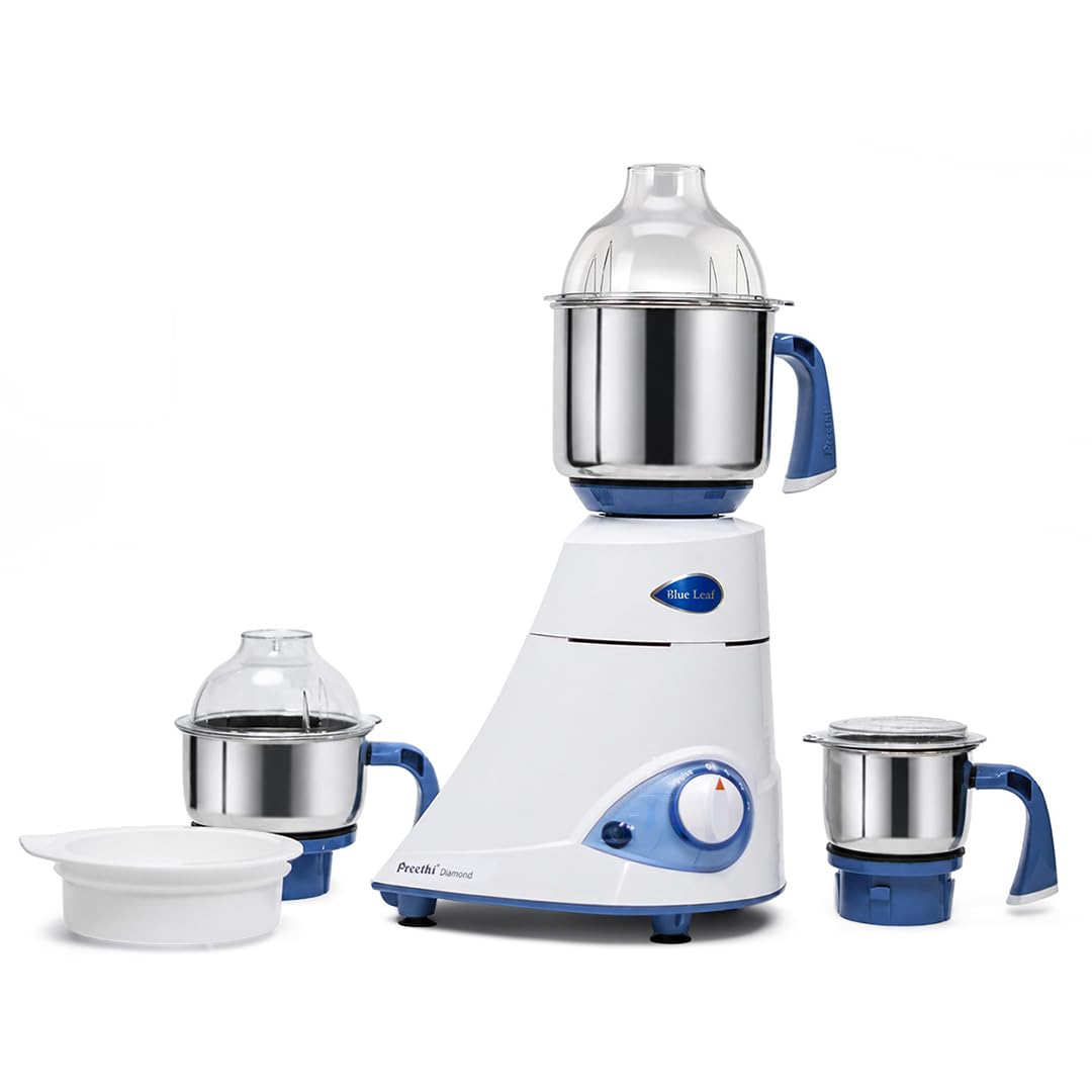 Preethi Blue Leaf Diamond Mixer Grinder, 750 Watt 3 Jars + Flexi Lid, Black