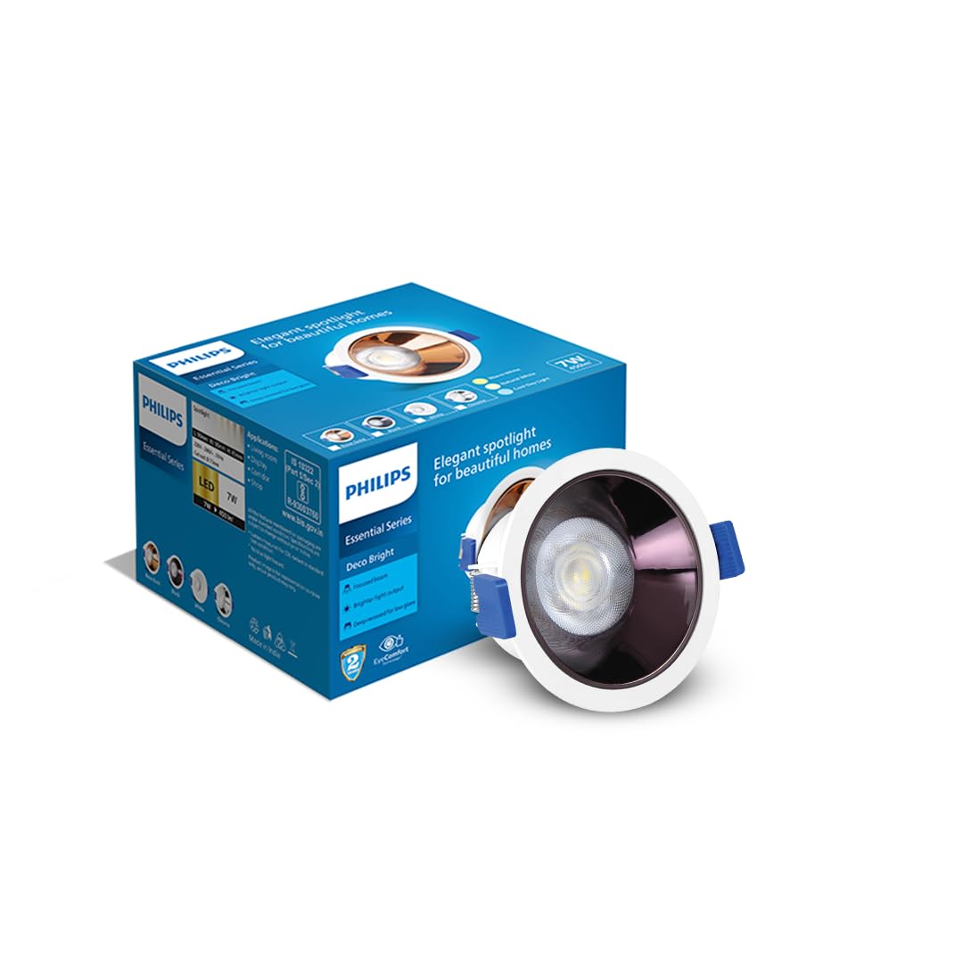 Philips 7 Watt Black Reflector LED Ceiling COB Round Spot Light with Focused Beam