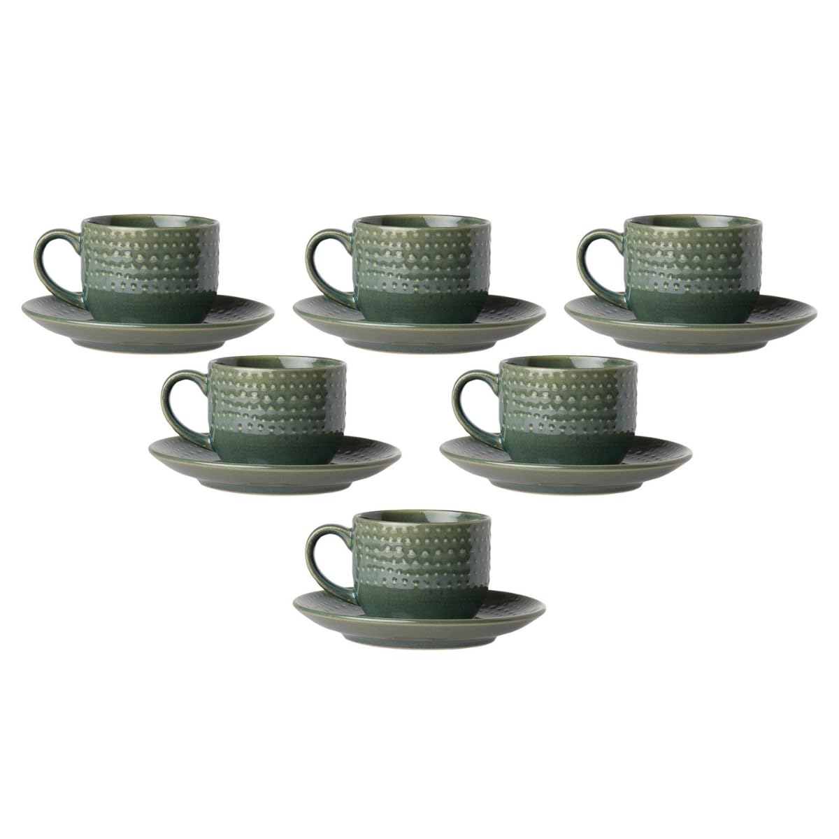 Clay Craft Fine Ceramic Apex Green Cups & Saucer, Set of 12, Cups for Tea & Coffee, Gift Set, Elegant Design for Home and Kitchen and Can Be Gifted to Your Loved Ones On Any Occassions