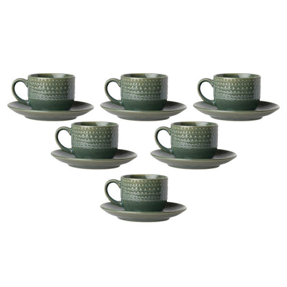 Clay Craft Fine Ceramic Apex Green Cups & Saucer, Set of 12, Cups for Tea & Coffee, Gift Set, Elegant Design for Home and Kitchen and Can Be Gifted to Your Loved Ones On Any Occassions