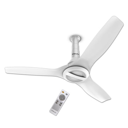 Bajaj Arioso Luxe 1200MM (48") BLDC Ceiling Fans For Home | BEE 5 Stars Rated Energy Efficient | Aerodynamically Designed Blades | Adjustable Canopy | RF Remote | 2-Yr Warranty 【White & Silve】