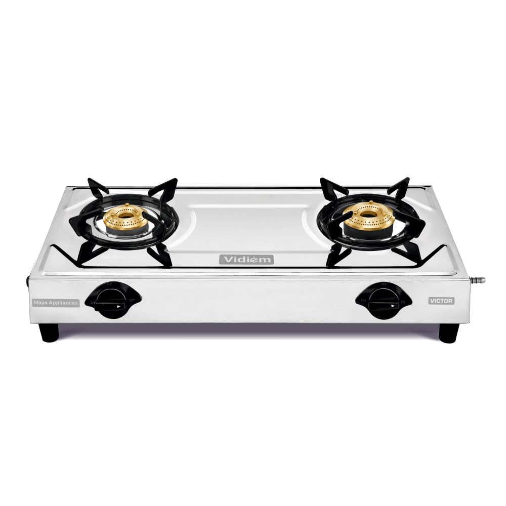 Vidiem Victor Stainless Steel Gas Stove 4 burner| Brass Burners | Mirror Finish | Large Cooking Space | Anti-Rust | High