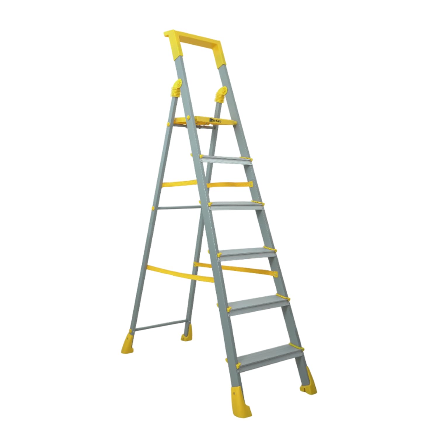BonKaso Climb Steady Premium Alloy Steel Heavy Duty Multipurpose Foldable 7 Step Ladder with Connecting Frame & Belt Support, Load Capacity Upto 120kg | for Home and Outdoor - (Orange)