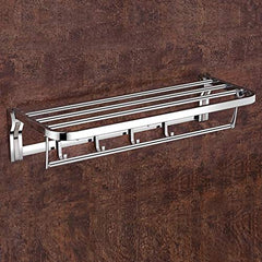 Plantex Stainless Steel Folding Towel Rack/Towel Rod with Hooks for Bathroom/Towel Stand/Towel Hanger/Bathroom Accessories (24-inch) Chrome-6