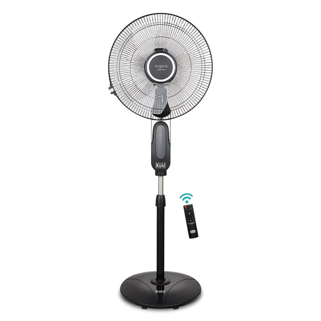 KUHL Inspira P1 | 400mm | BLDC Pedestal Fan with Remote | 5 wings | Touch Screen Control Panel | Height Adjustment | Tilt Mechanism, Swivel Function | Low Noise | Black