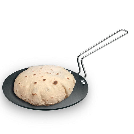 Hawkins Futura 22 cm Tava, Non Stick Tawa with Stainless Steel Handle, Black (NT22).