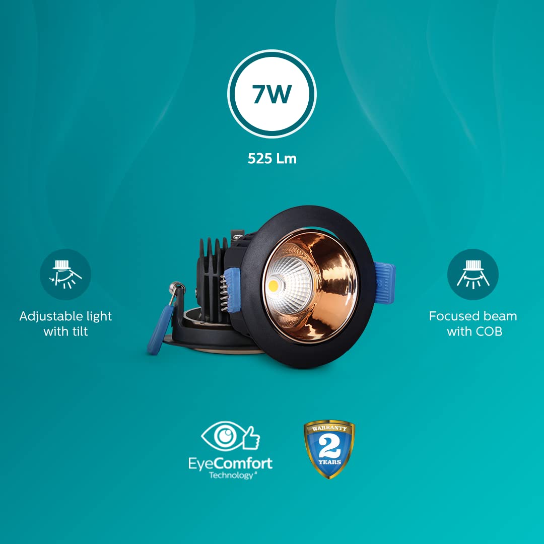 Philips 7 Watt Rose Gold Reflector LED Ceiling COB Round Spot Light with Adjustable Tilt (Pack of 3)