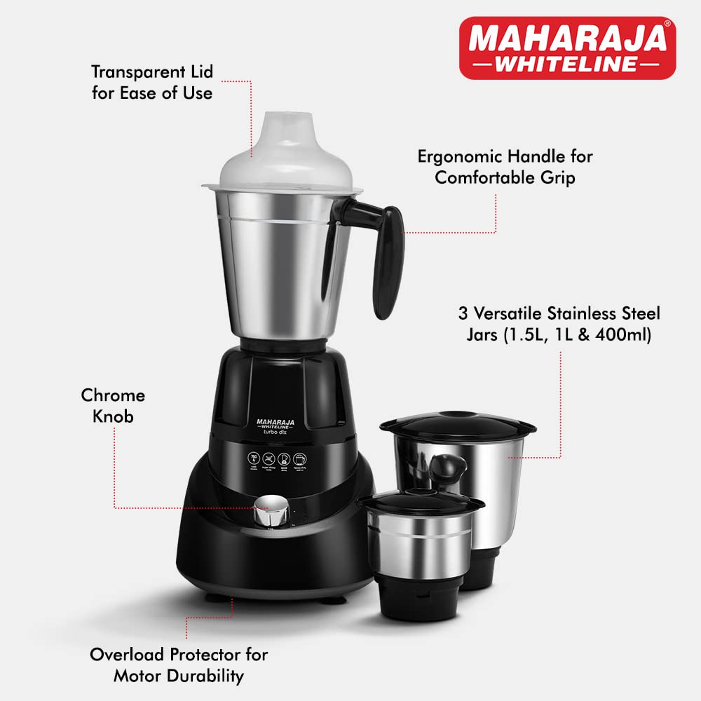 Maharaja Whiteline MX-185 750W Mixer Grinder with 3 Jars, Black