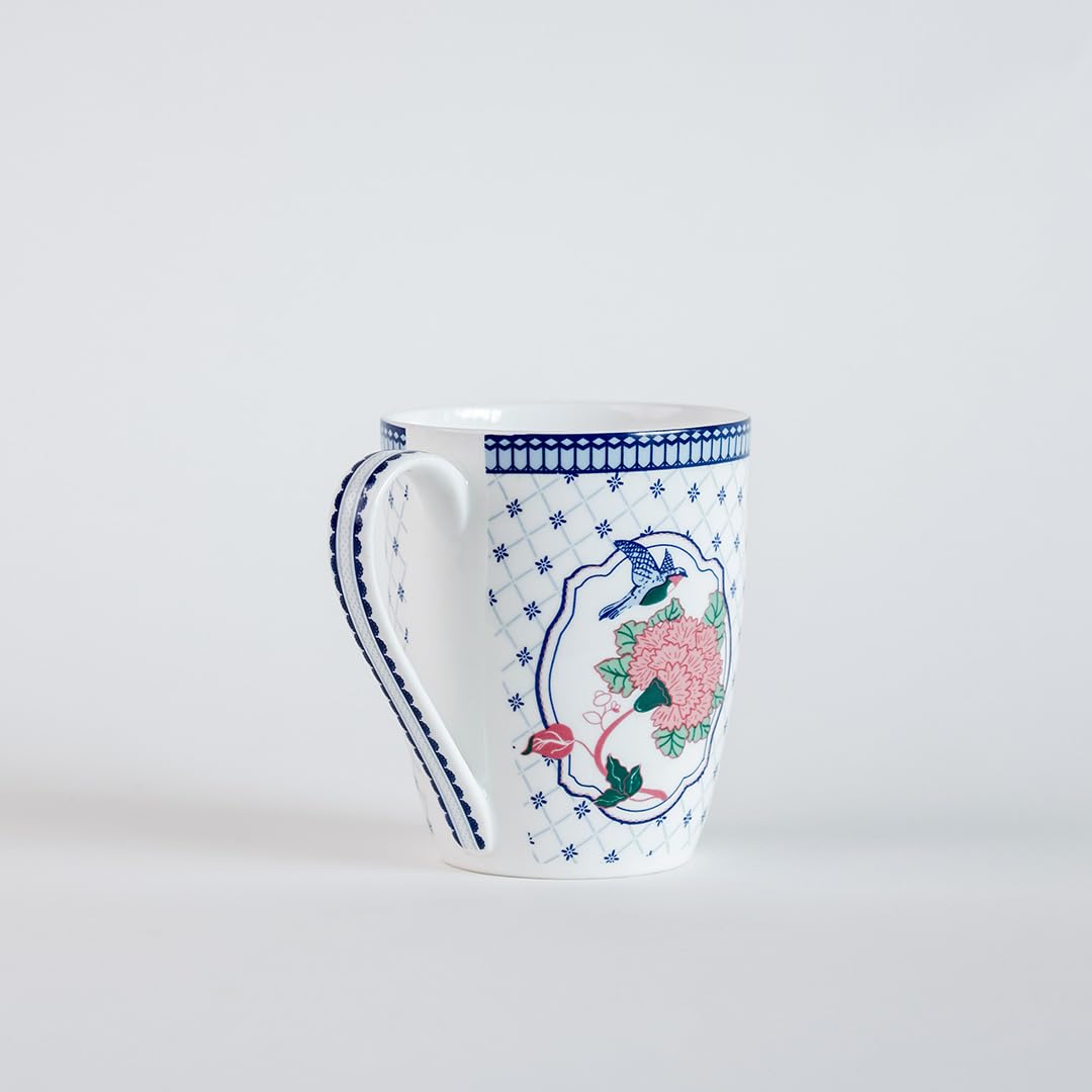 Magique by The Wishing Chair x ClayCraft : Window Jahanara Ceramic Coffee Mug 300ml | Fine China Milk Tea Cup | Elegant Floral Mug for Home Office Gifting | Microwave & Dishwasher Safe