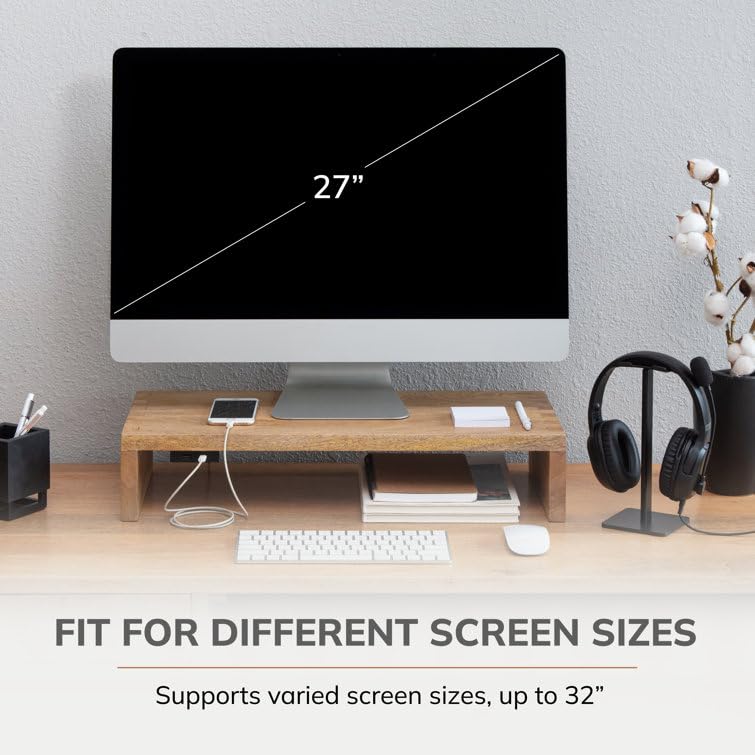 Solid Sheesham Wood Rectangle Monitor Stand Table for Office, Home, Studio, Study - Ergonomic Screen Riser