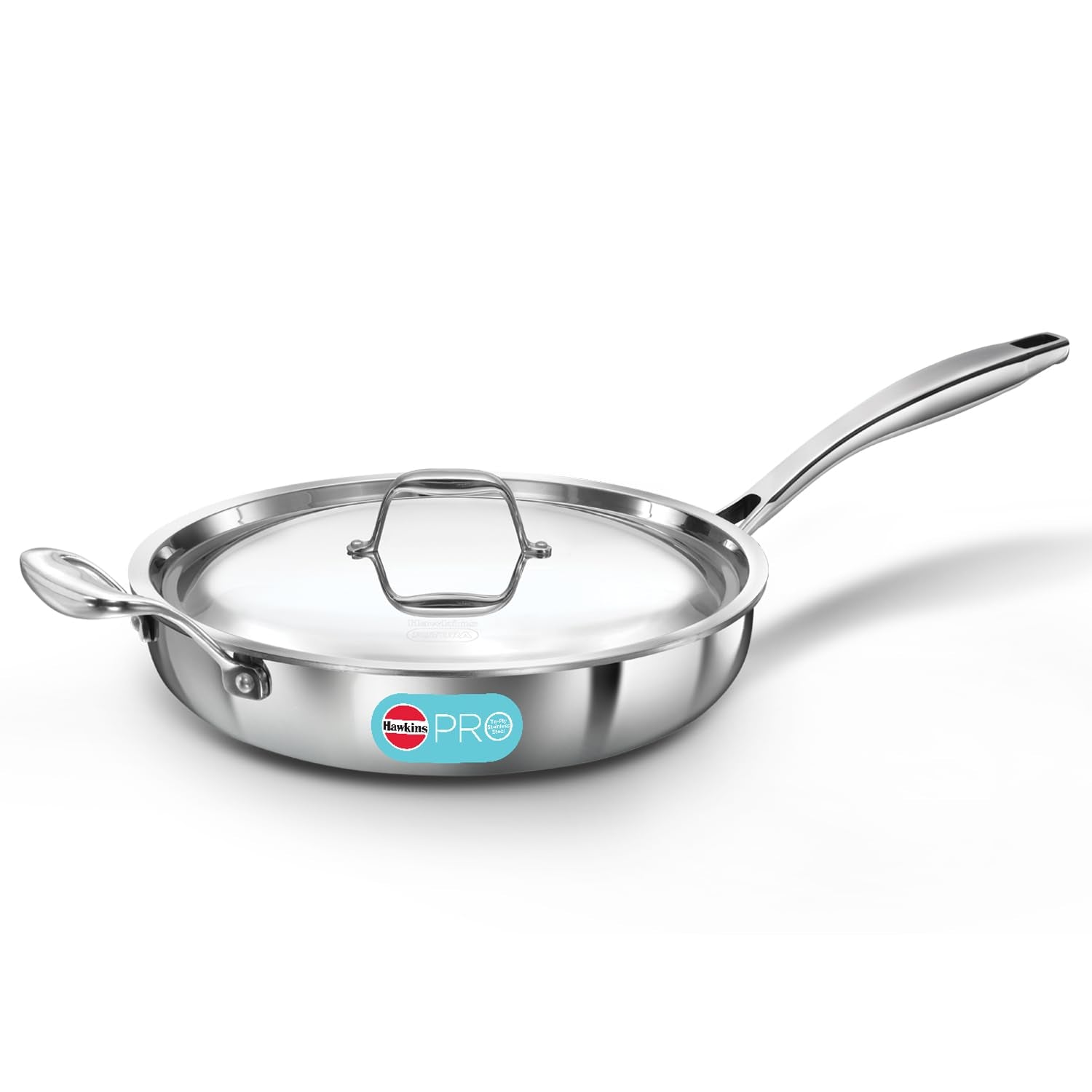 Hawkins Pro 22 cm Frying Pan, Triply Stainless Steel Fry Pan with Stainless Steel Handle and Stainless Steel Lid, Silver (PSF22S)