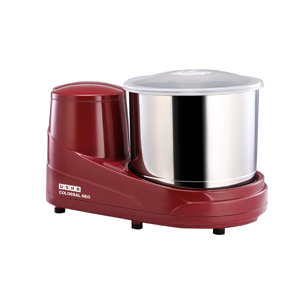 USHA Colossal Neo 2 litres Table-Top Wet Grinder, 150W 100% Copper Motor, Dual Stones, Stainless Steel Drum, 10 Years Warranty on Motor, Free Home Service (Cherry Red)