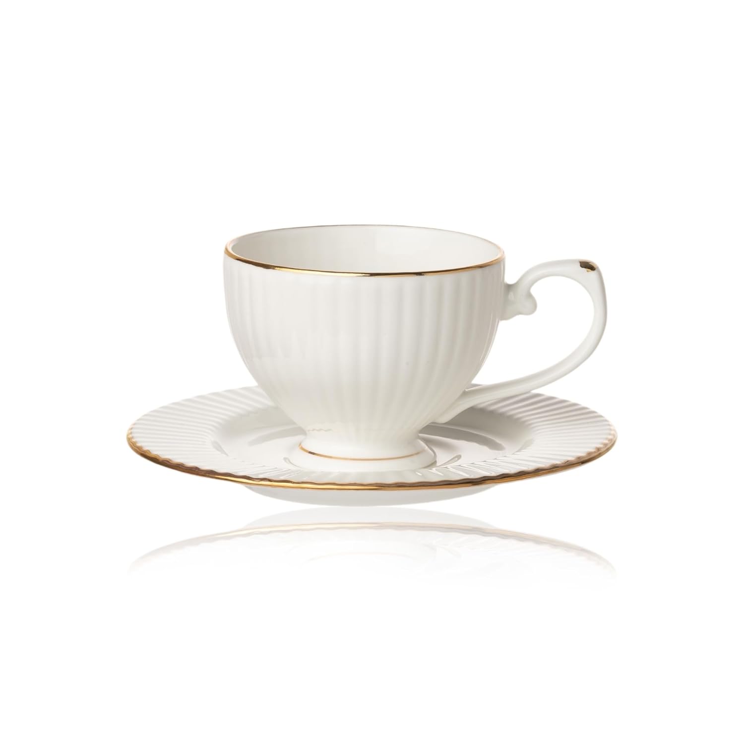 Clay Craft Fine Ceramic Julie Impression Cup & Saucer Set Of 12 (6 Cups+6 Saucers)- 170 Ml Each- Elegant Design For Home And Kitchen And Can Be Gifted To Your Loved Ones On Any Occassions (White-1401)