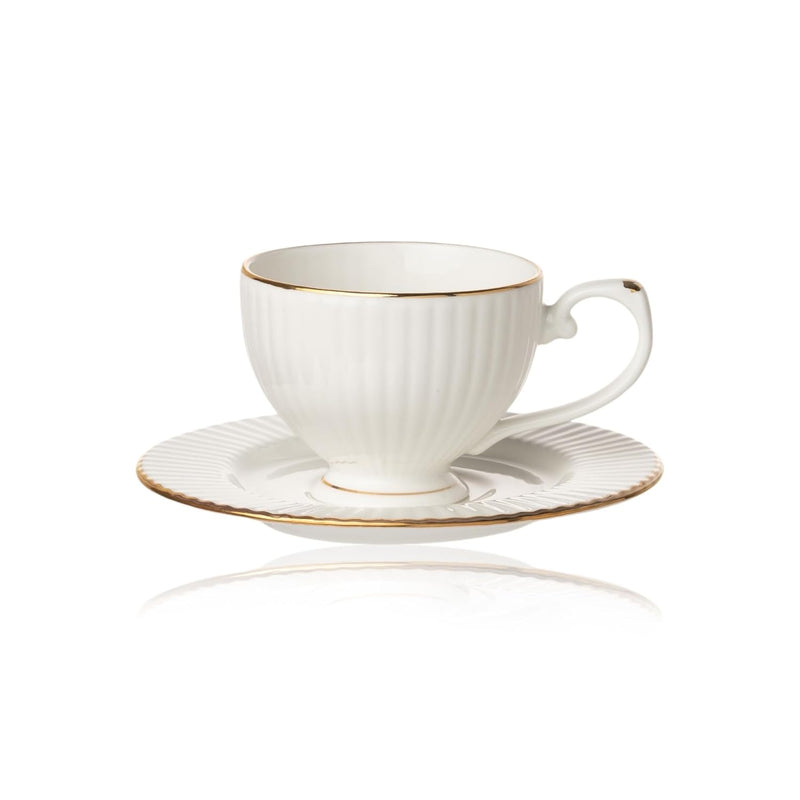 Clay Craft Fine Ceramic Julie Impression Cup & Saucer Set Of 12 (6 Cups+6 Saucers)- 170 Ml Each- Elegant Design For Home And Kitchen And Can Be Gifted To Your Loved Ones On Any Occassions (White-1401)