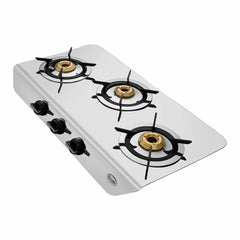 Preethi Stylo Steel 3 Burner Gas Stove |Curved & Sleek design| Heavy Brass Burner| Ant Guard Jet | Removable Drip Tray