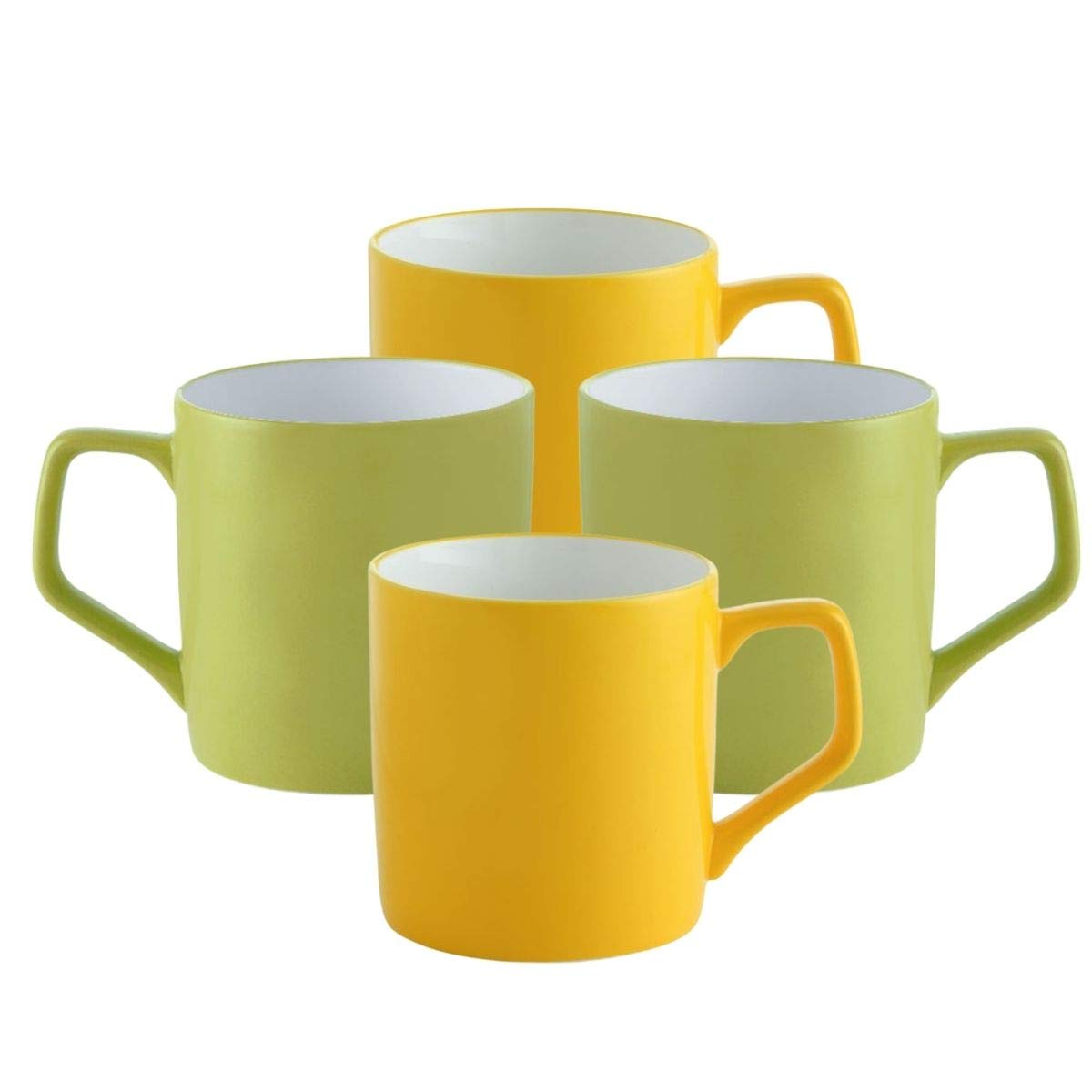Clay Craft Fine Ceramic Solid Yellow and Green Coffee Mugs Set of 4 Perfect for Your Modern Kitchen and for Gifting Purpose