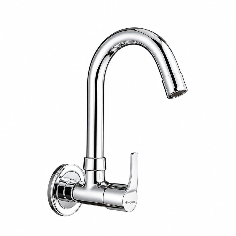 HOUZA Brass Kitchen Sink Tap Faucet with Pull Down Sprayer | Kitchen Tap with 360 Degree Flexible Silicon Swivel Spout | Water Saving Aerated Dual Flow Kitchen Faucet for Sink (Chrome Finish, Black)