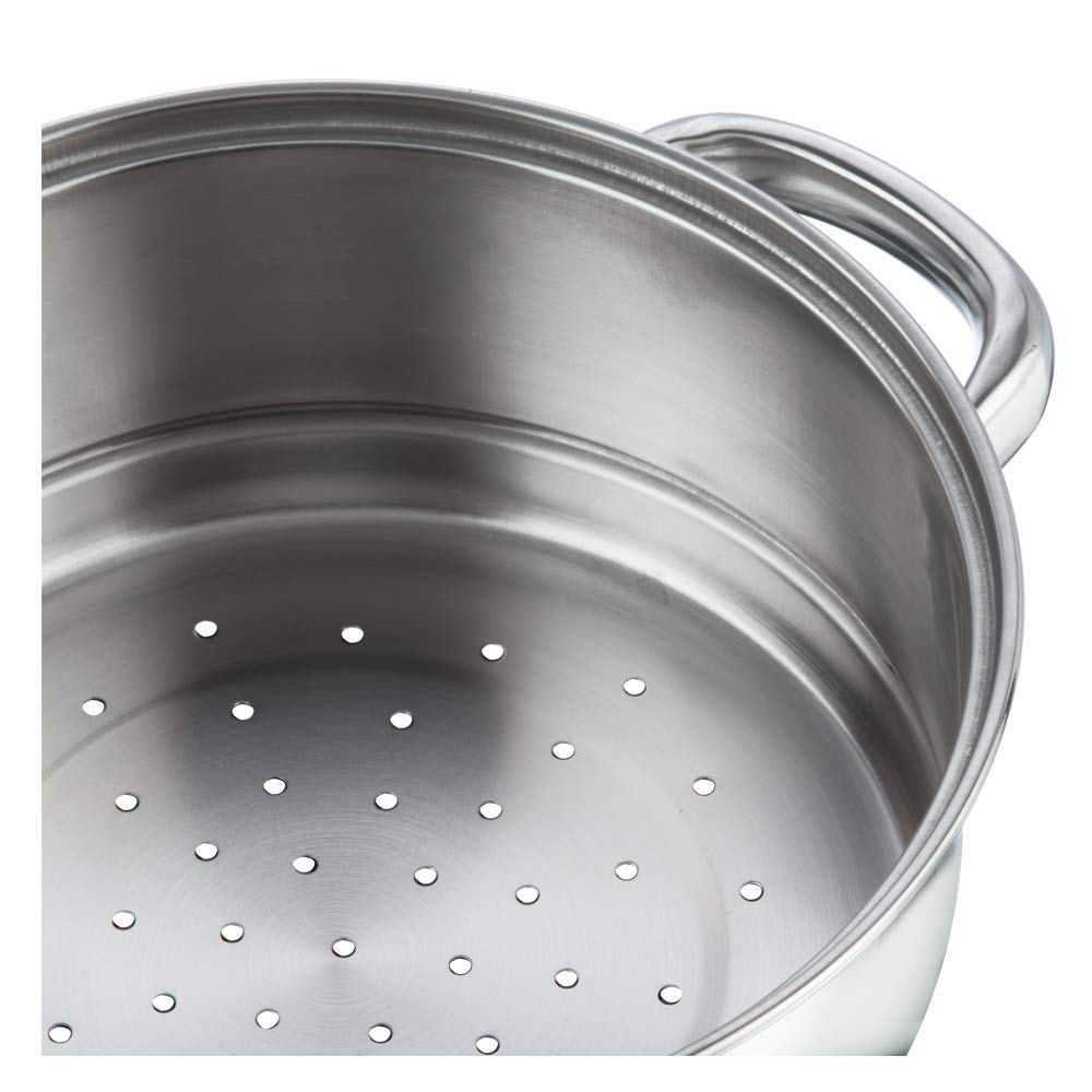 Vinod Stainless Steel 3-Tier Steamer – 20 cm | Momo & Modak Maker | Vegetable Steamer with Glass Lid & Riveted Handles | Induction & Gas Compatible, Silver