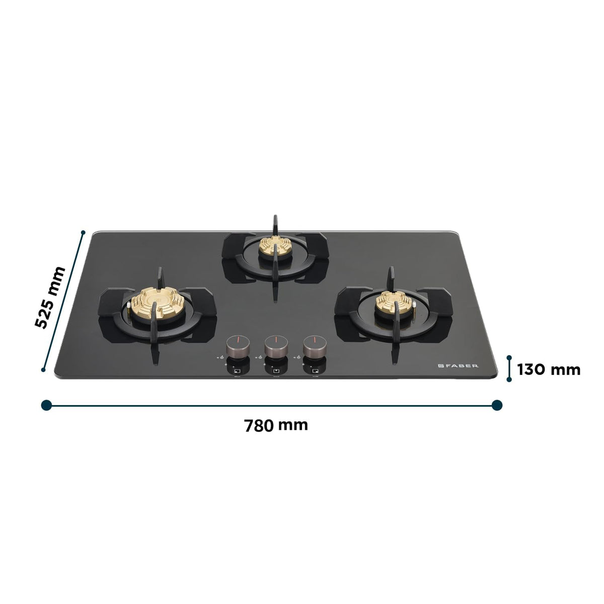 Faber 3 Burner 78Cm HOBTOP|Auto Ignition |Metal Knobs| Cast Iron Pan Support|HOB/Cooktop Hybrid|Black Glass Finish|5 Yrs