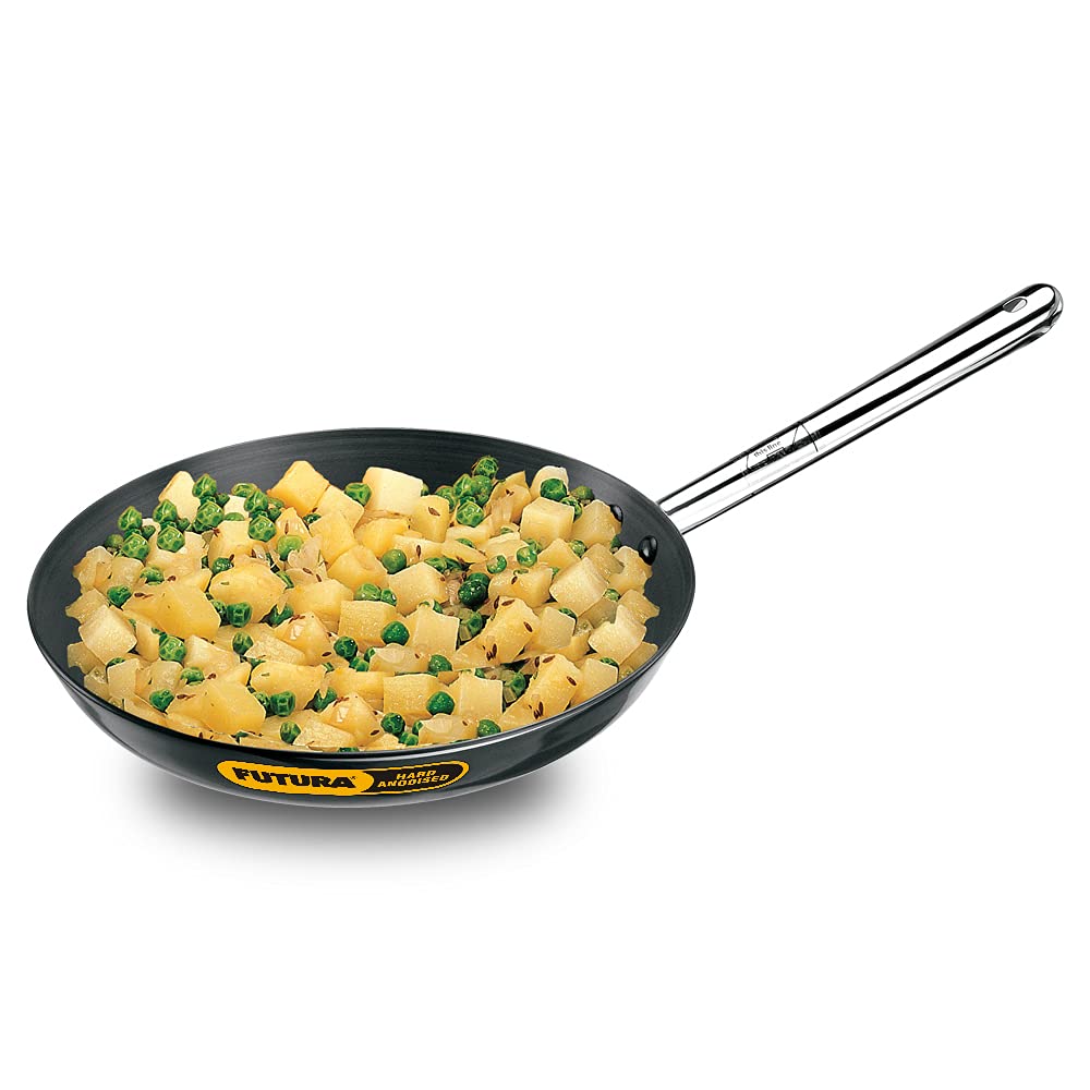 Hawkins Futura 24 cm Frying Pan, Hard Anodised Fry Pan, Black (AF24)