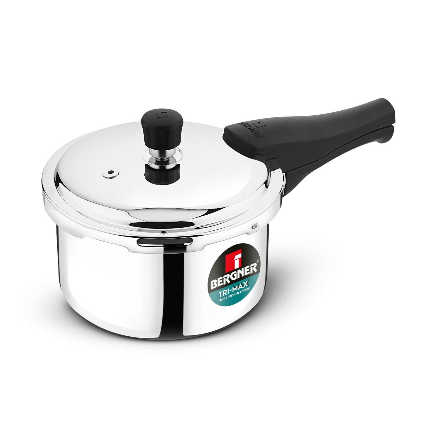 Bergner Tri-Max Junior TriPly 1 Litre Pressure Cooker, Triply Heavy Bottom Outer Lid Mini Pressure Cooker, 1 Pc Free Safety Valve, Measuring Scale Inside - Induction Bottom and Gas Stove Ready
