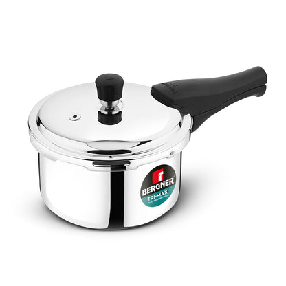 Bergner Tri-Max Junior TriPly 1 Litre Pressure Cooker, Triply Heavy Bottom Outer Lid Mini Pressure Cooker, 1 Pc Free Safety Valve, Measuring Scale Inside - Induction Bottom and Gas Stove Ready