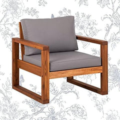 Solid Sheesham Wood Sofa Chair with Footstool Ottoman for Hall | Living Room | Bedroom | Home Grey Cushion Fini