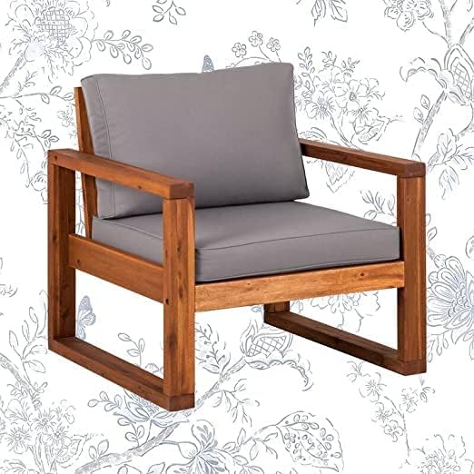 Solid Sheesham Wood Sofa Chair with Footstool Ottoman for Hall | Living Room | Bedroom | Home Grey Cushion Fini
