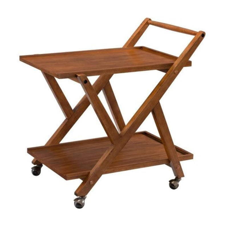 Solid Wood Bar Trolley | Serving Trolley with Wheels | Wooden Wine Cart for Home & Living Room | Whiskey Maple 