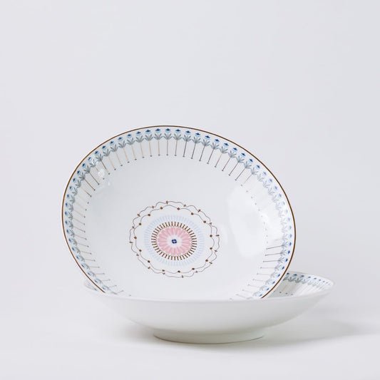 Magique by The Wishing Chair x ClayCraft : River of Flowers Coupe Pasta Plates Set of 2 | Ceramic Coupe Plates | Elegant Dinnerware for Pasta Salads Serving | Dishwasher Safe