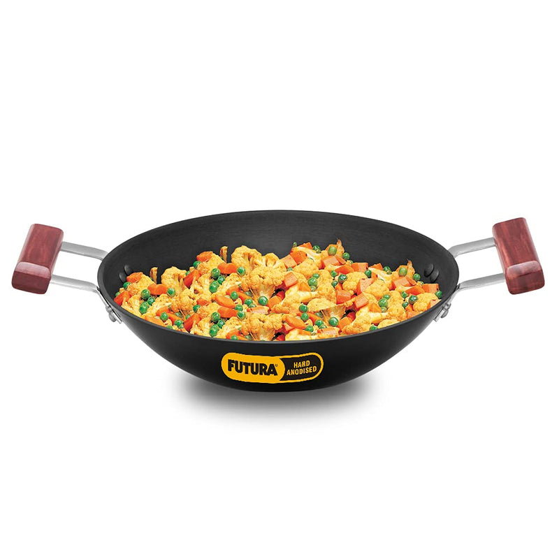 Hawkins Futura 2 Litre Deep Fry Pan, Hard Anodised Kadai with Glass Lid, Flat Bottom Kadhai, Black (AD20G)