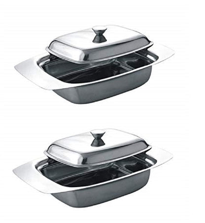 Dynore Stainless Steel Butter Dish/Butter Pot with Lid- Set of 2