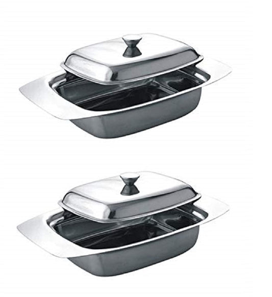Dynore Stainless Steel Butter Dish/Butter Pot with Lid- Set of 2