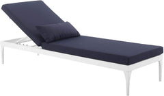 Daley Outdoor Swimming Poolside Lounger (White + Navy Blue) Set of 2