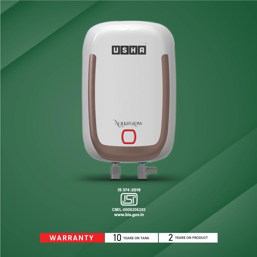 USHA IWH AQUAGLOW 3L 3KW WHITE, With Free Installation and Connection Pipes