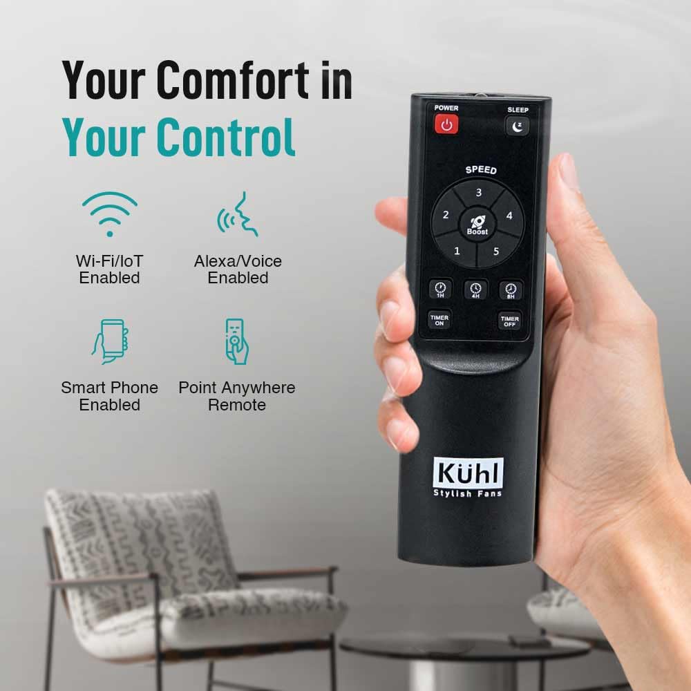 KUHL Brise E5 1320mm Stylish Power Saving BLDC Ceiling Fan with Remote |30 W | 5 Star | Low Noise | IoT- operates via Mobile & Alexa | Reverse Mode |5 Yrs Warranty on Motor | Free Installation | Black