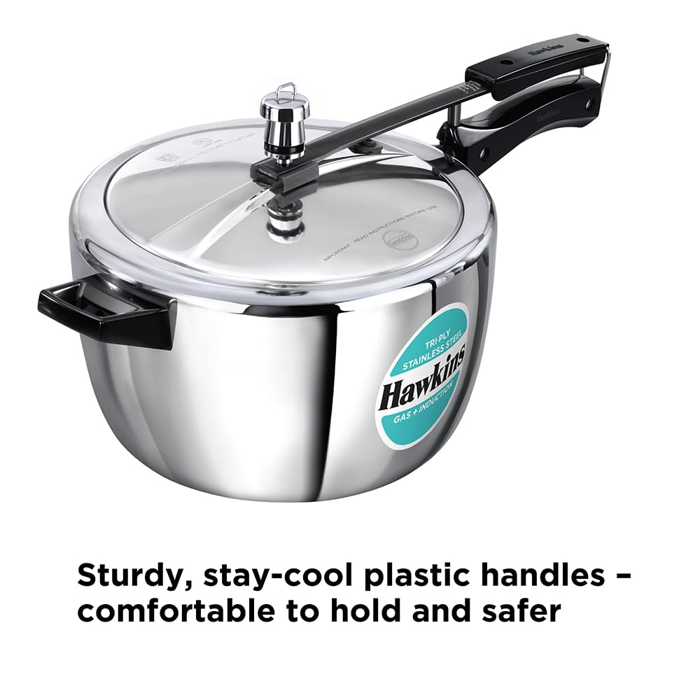 Hawkins 7 Litre Triply Stainless Steel Pressure Cooker,Wide Cooker, Inner Lid Cooker, Silver (HSST7W)