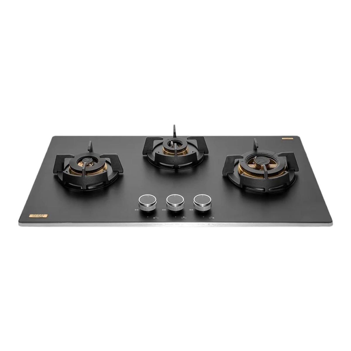 Kaff MSM 783X | Full Brass Burners | Flame Failure Device | Premium Frosted Black Glass With Decorative SS Moulded Strip
