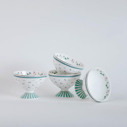 Magique by The Wishing Chair x ClayCraft : Portrait of a Rose Dessert Cups Set of 4 | 160 ml Ceramic Ice Cream Bowls | Elegant Floral Cups for Ice Cream, Sorbet & Gelato | Dishwasher Safe