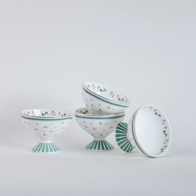 Magique by The Wishing Chair x ClayCraft : Portrait of a Rose Dessert Cups Set of 4 | 160 ml Ceramic Ice Cream Bowls | Elegant Floral Cups for Ice Cream, Sorbet & Gelato | Dishwasher Safe