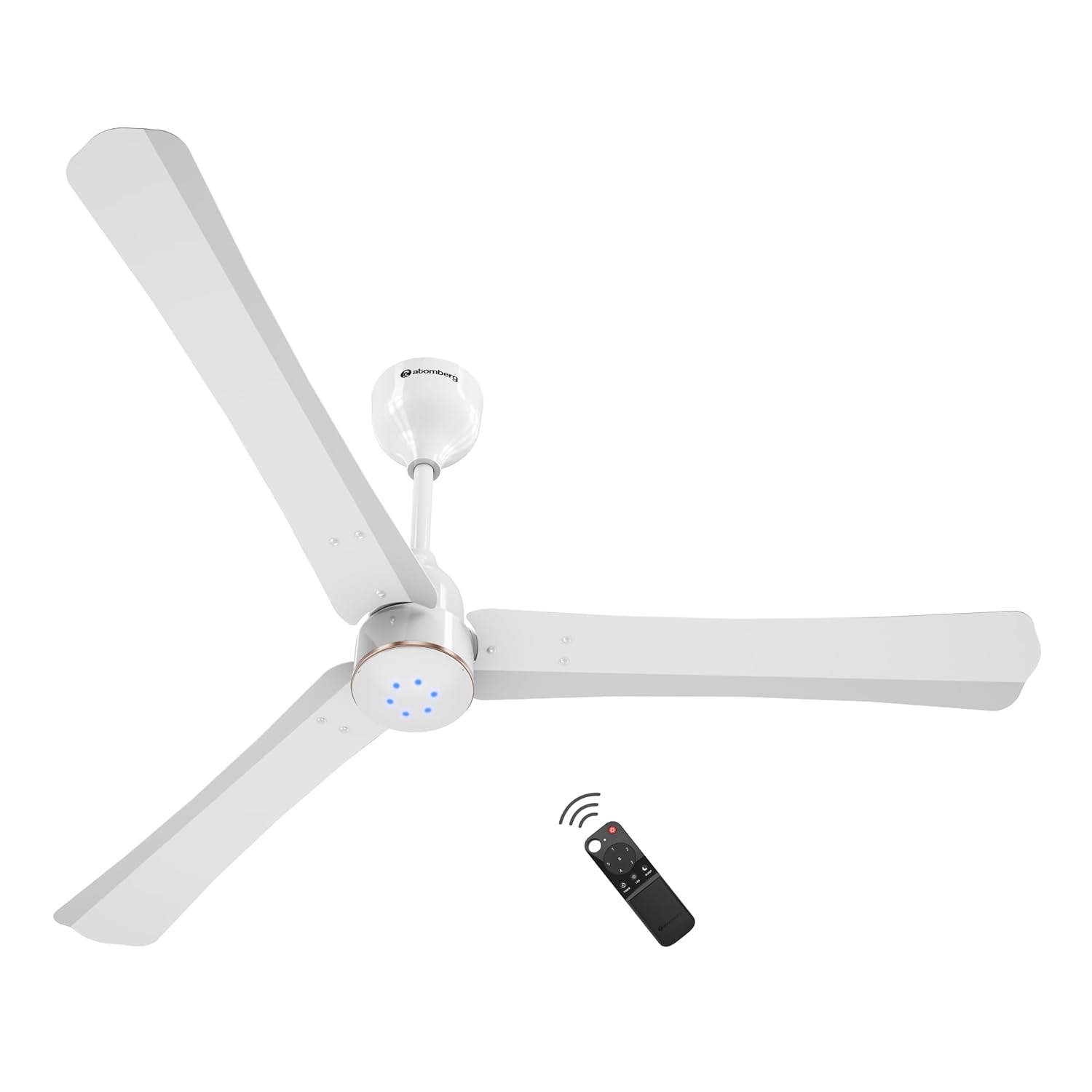atomberg Renesa Halo Smart Alexa Enabled 1200mm BLDC Ceiling Fan with Remote |BEE 5 star | High Air Delivery |Low noise |LED Speed Indicator |Sleek Design | | 3 Year Warranty| Gloss White & Gold Ring