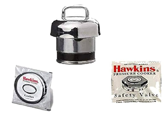Hawkins Silver Stainless Steel,Rubber,Aluminium Vent Weight Safety Valve Bundle/Set Of Hawkins Gasket Whistle A10-09,B10-10 H10-20 For Classic/Contura&2 To 3 L Pressure Cookers - Set Of 3,3 Liter